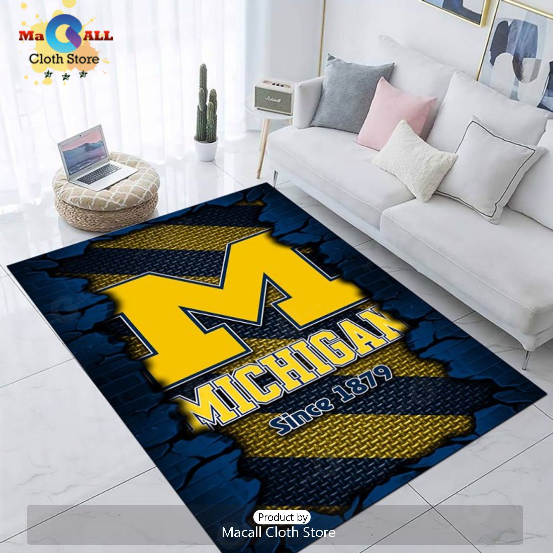 Michigan Wolverines Football Sports Gifts Rectangular Rug Michigan Wolverines Football Sports Gifts Rectangular Rug