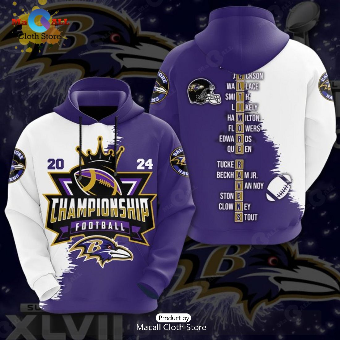 Baltimore Ravens 2024 Championship Football Mix Apparels Hoodie 3D