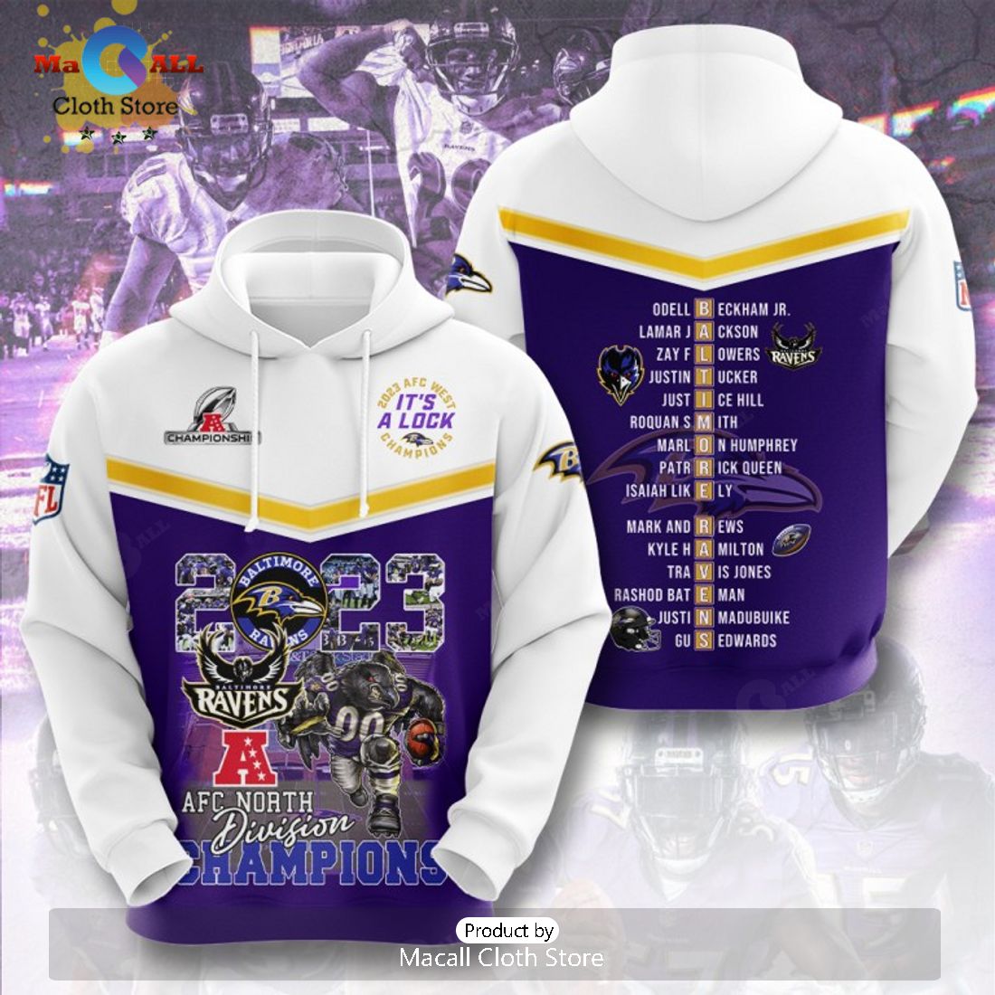 Baltimore Ravens NFC Divisional 2023 Champions Apparels Hoodie 3D Limited