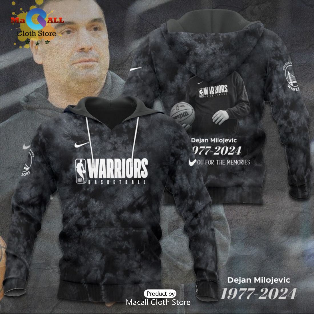Limited Warriors Basketball Dejan Milojevic 1977 2024 Memories Black Hoodie 3D