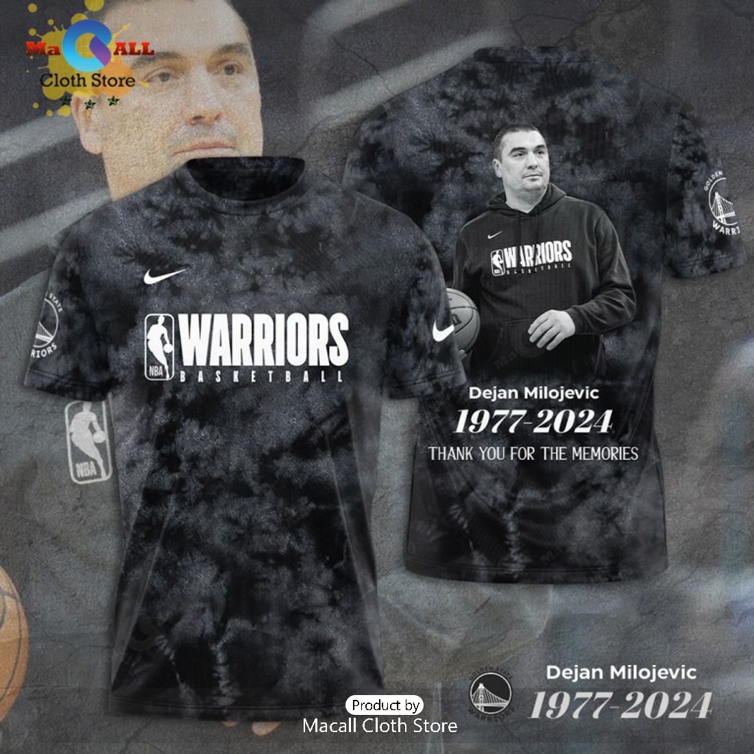 Limited Warriors Basketball Dejan Milojevic 1977 2024 Memories Black Hoodie 3D
