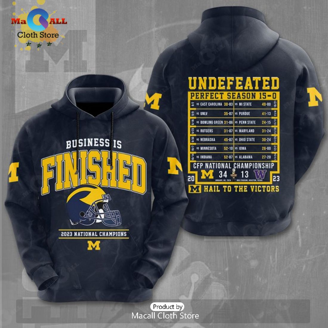 Michigan Wolverines Business Is Finished Football Black Apparels Hoodie 3D