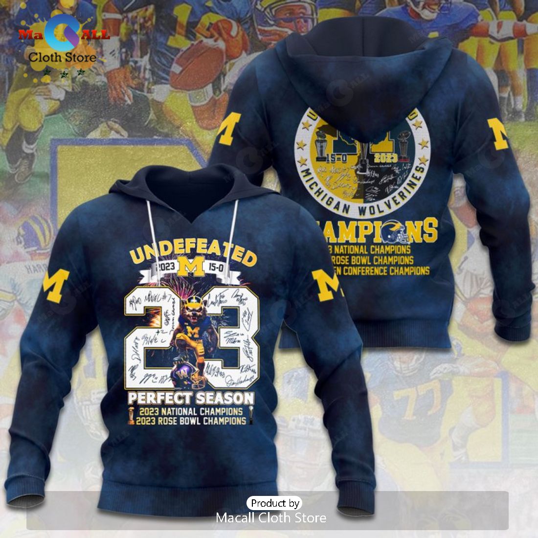 Michigan Wolverines Football Undefeated 23 Perfect Season Navy Apparels Hoodie 3D