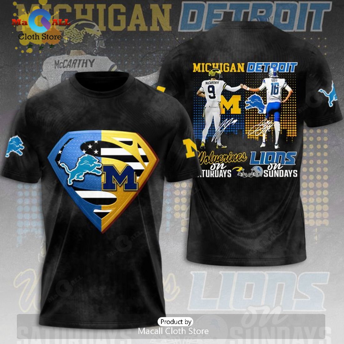 Michigan Wolverines Football x Detroit Lions Black Apparels Hoodie 3D Limited