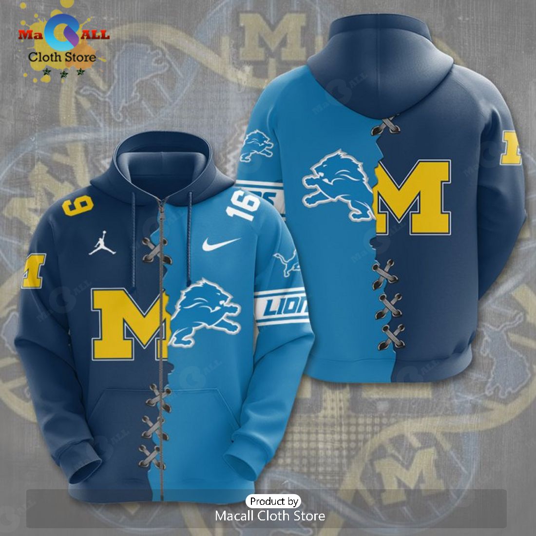 Michigan Wolverines Football x Detroit Lions Mix Jersey Apparels Hoodie 3D