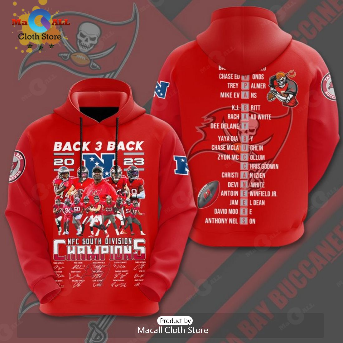 NFC South Division Champions Signatures Tampa Bay Buccaneers Red Hoodie 3D NFC South Division Champions Signatures Tampa Bay Buccaneers Red Hoodie 3D