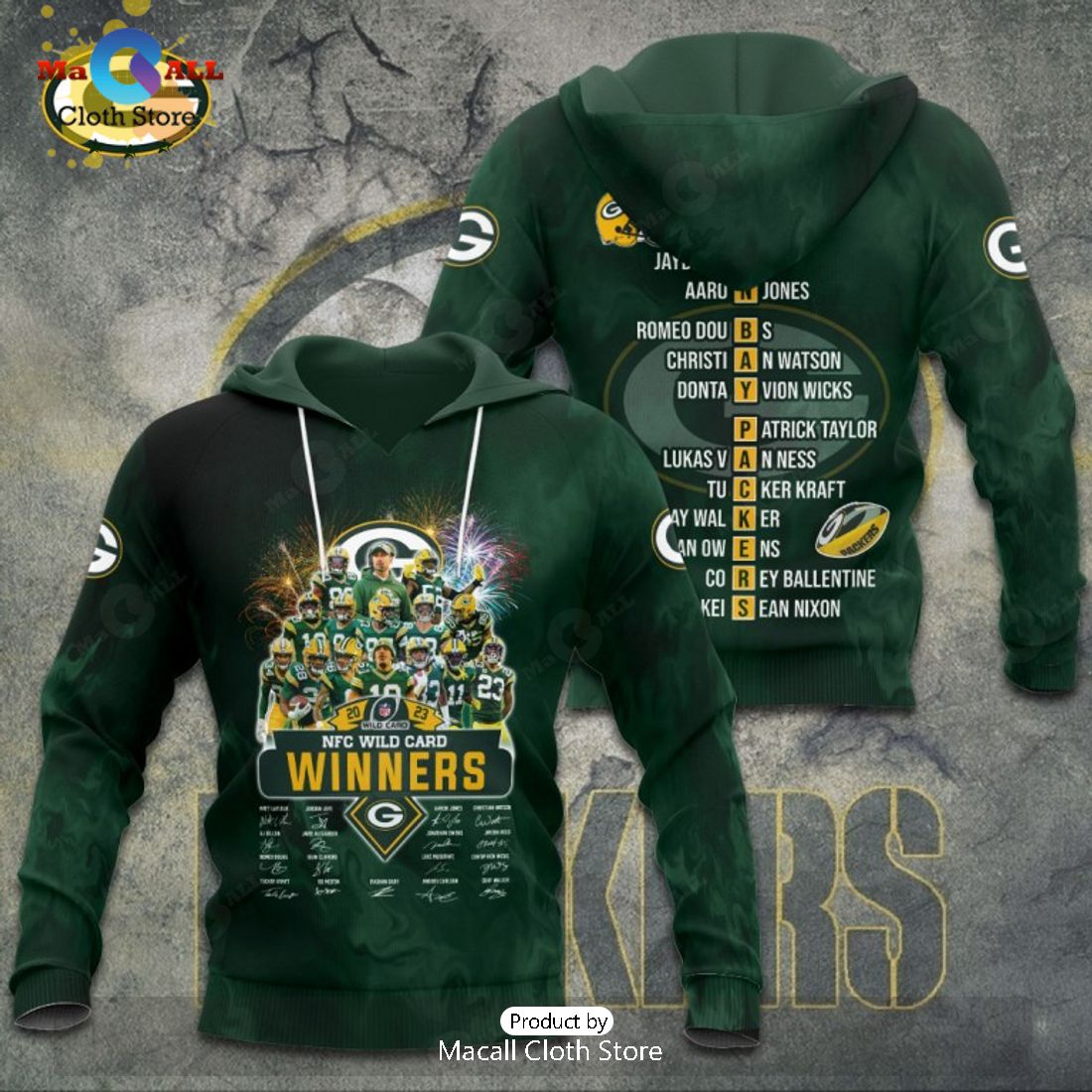 NFC Wild Card Winners Green Bay Packers Signatures Green Apparels Hoodie 3D NFC Wild Card Winners Green Bay Packers Signatures Green Apparels Hoodie 3D