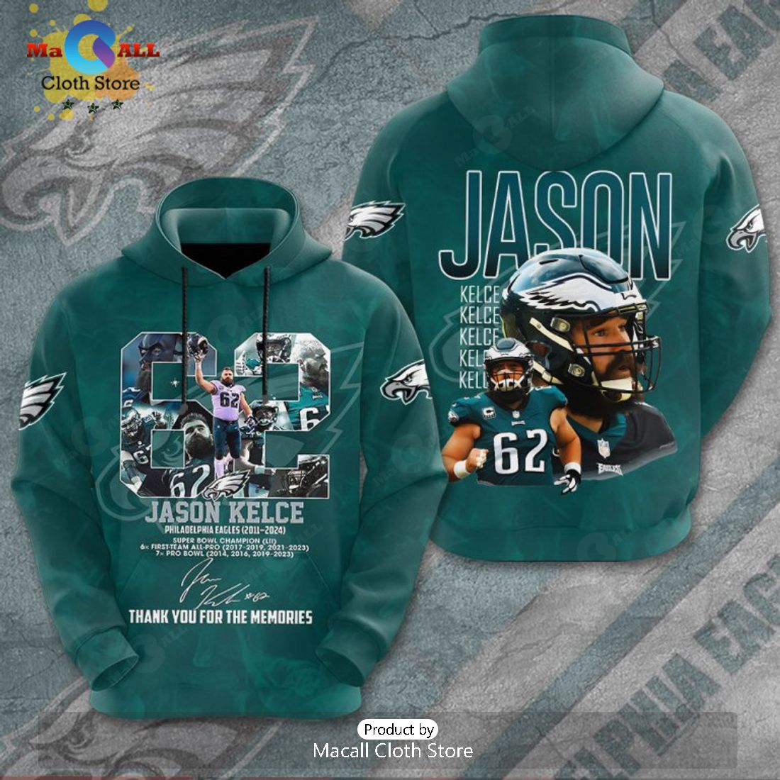 Philadelphia Eagles x Jason Kelce Signaltures Memories Apparels Hoodie 3D