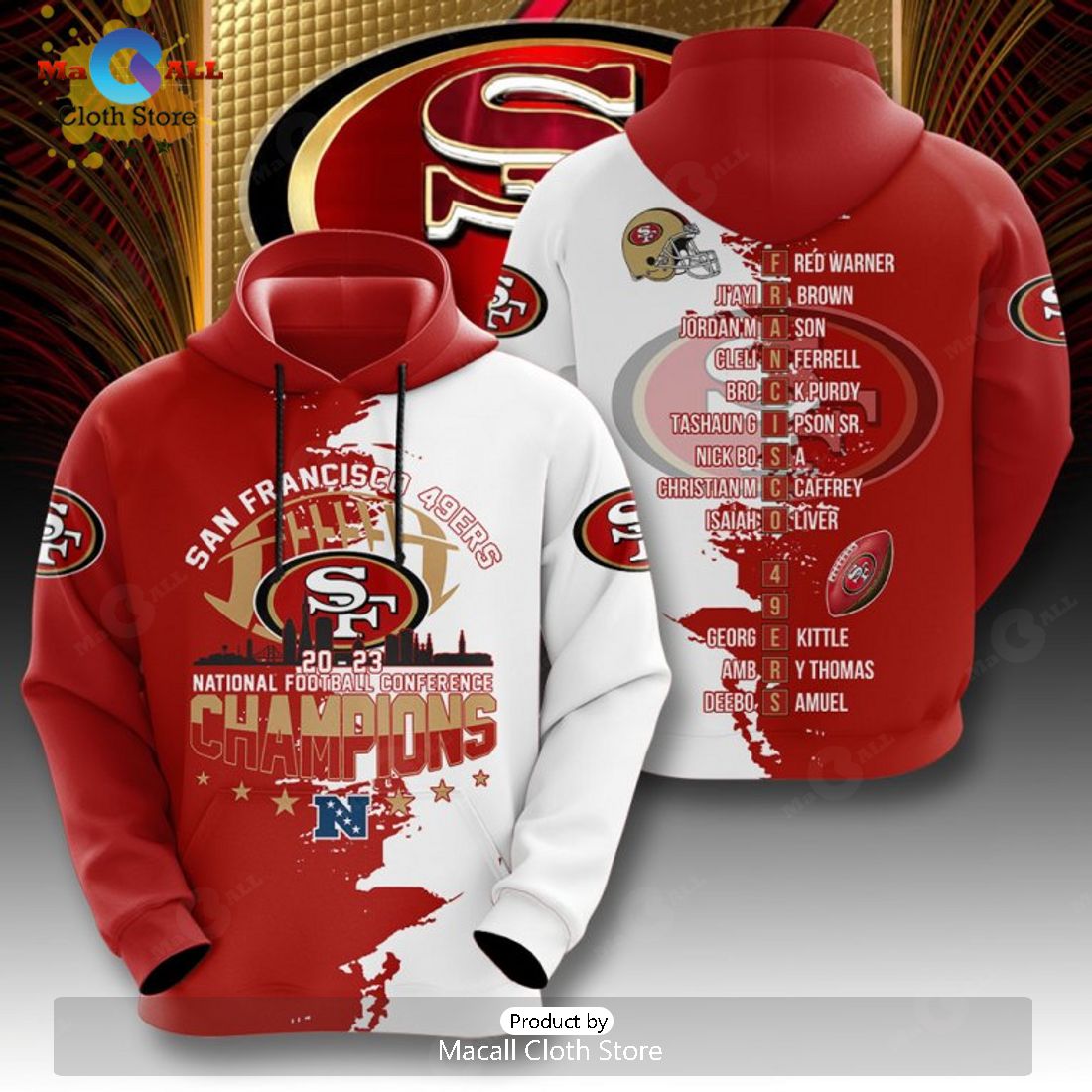 San Francisco 49ers 2023 Football Conference Mix Color Apparels Hoodie 3D