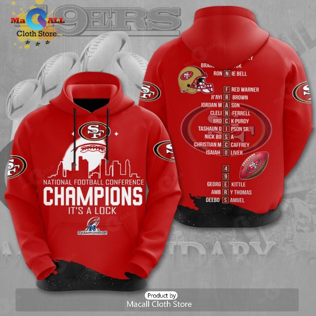 San Francisco 49ers Conference Football Champions It’s A Lock Red Apparels Hoodie 3D
