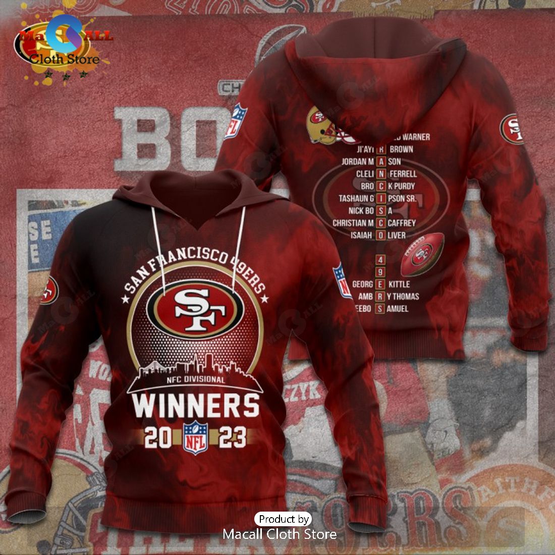 San Francisco 49ers NFC Divisional Winners 2023 Red Apparels Hoodie 3D