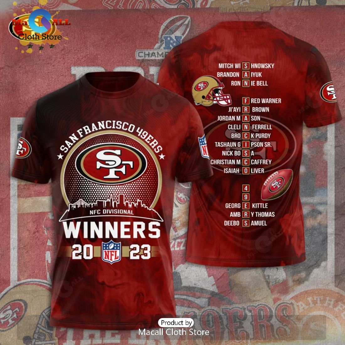 San Francisco 49ers NFC Divisional Winners 2023 Red Apparels Hoodie 3D