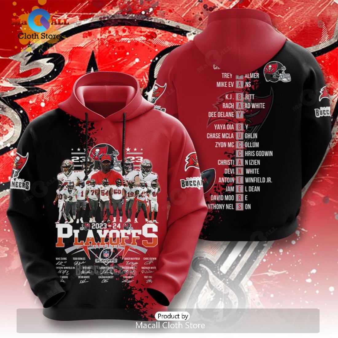 Tampa Bay Buccaneers 2023-24 Playoffs Signatures Apparels Hoodie 3D