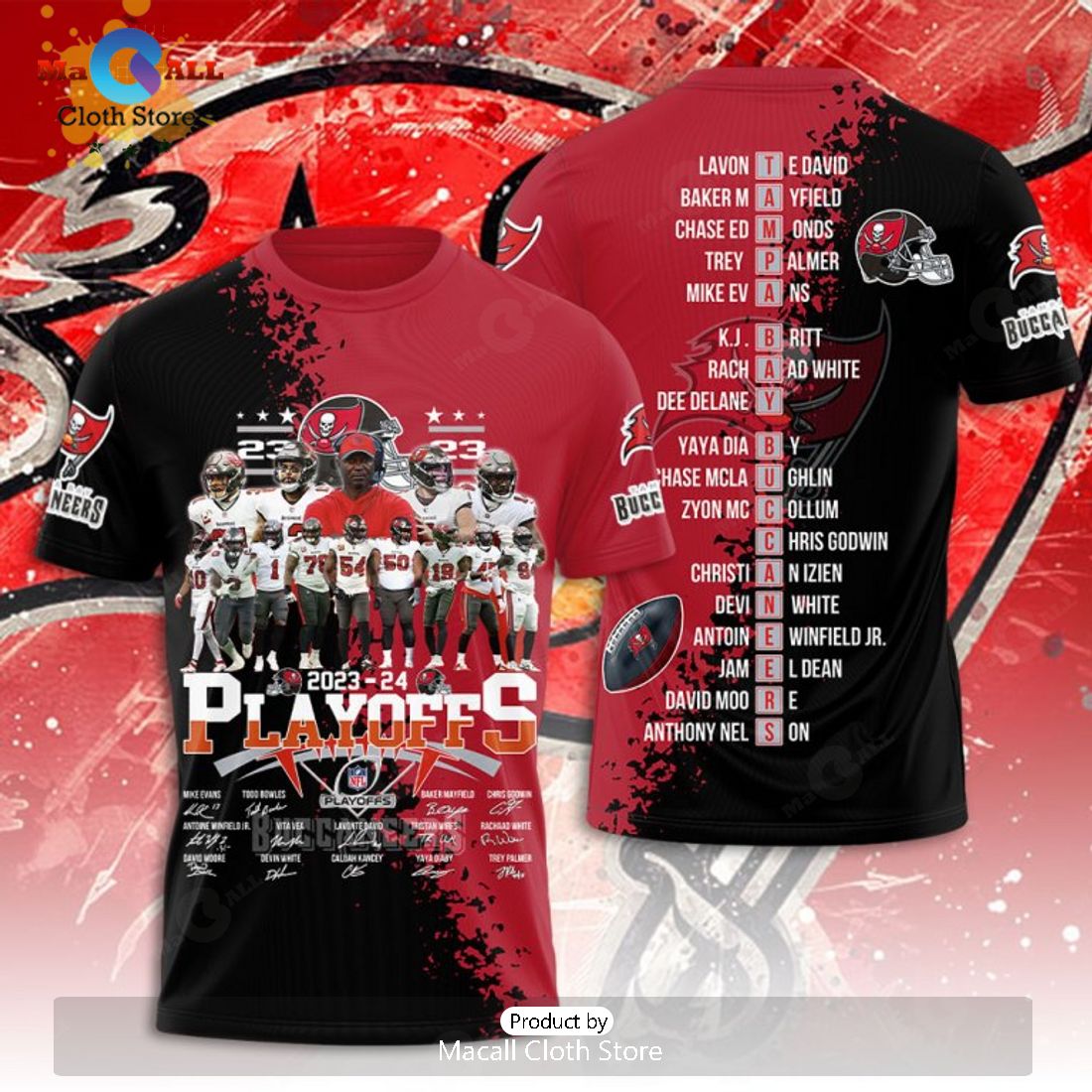 Tampa Bay Buccaneers 2023-24 Playoffs Signatures Apparels Hoodie 3D