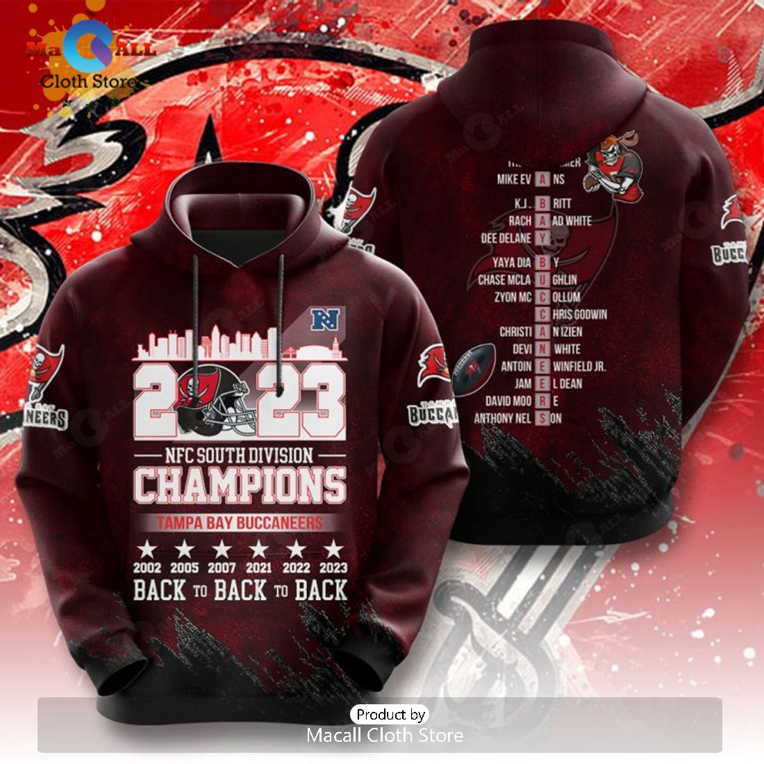 Tampa Bay Buccaneers NFC South Division Back To Back Apparels Hoodie 3D