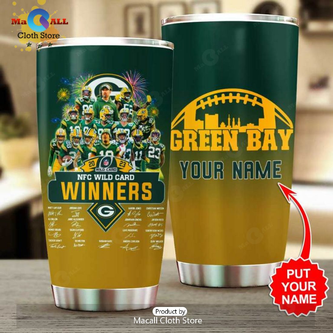 Green Bay Packers Custom NFC Wild Card Winners Signatures Tumbler Cup Green Bay Packers Custom NFC Wild Card Winners Signatures Tumbler Cup