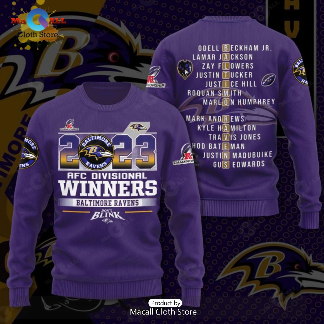 2023 AFC Divisionbal Winners Baltimore Ravens Navy Apparels Hoodie 3D