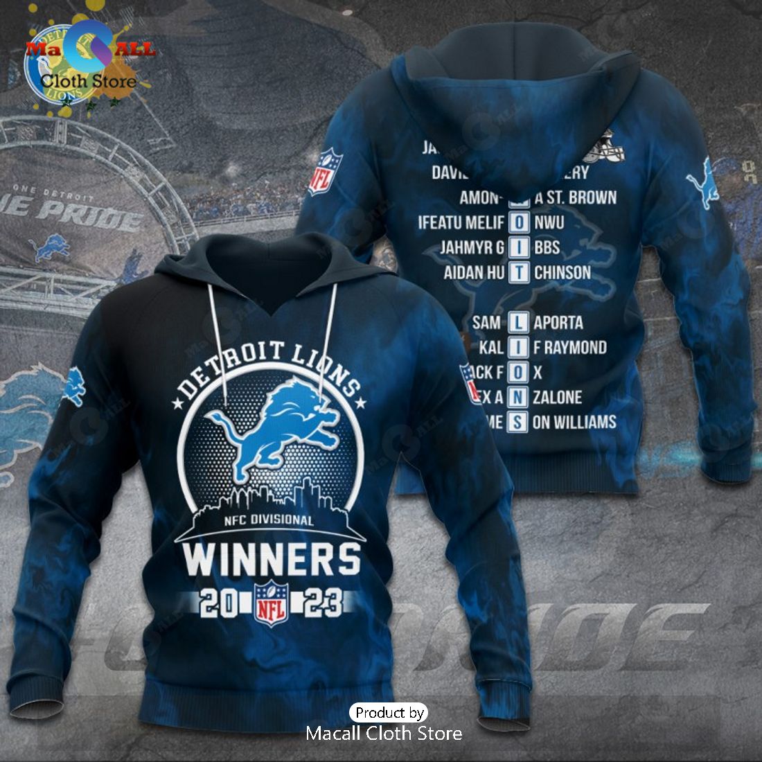 2023 Detroit Lions NFC Divisionbal Winners Navy Apparels Hoodie 3D Limited