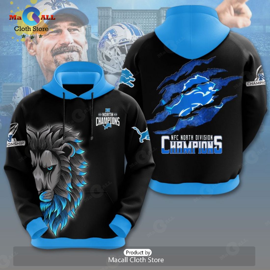 Detroit Lions NFC North Division Champions Special Black Apparels Hoodie 3D