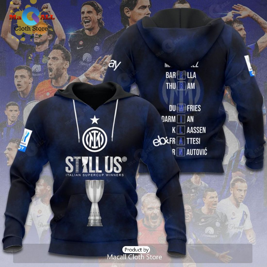 Inter Milan FC Still US Italian Supercup Winners Navy Apparels Hoodie 3D