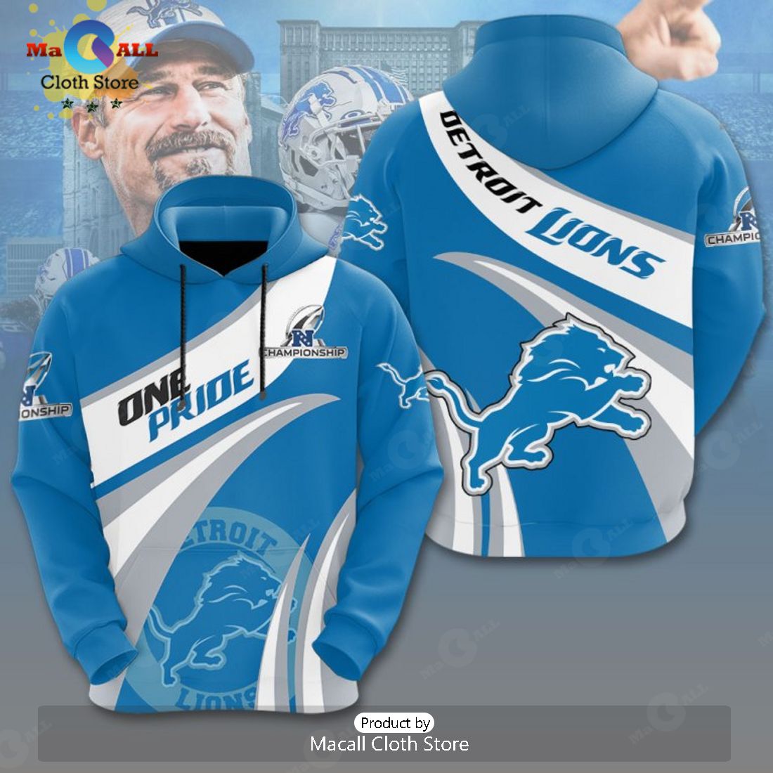 Limited One Pride Championship Detroit Lions Blue Apparels Hoodie 3D