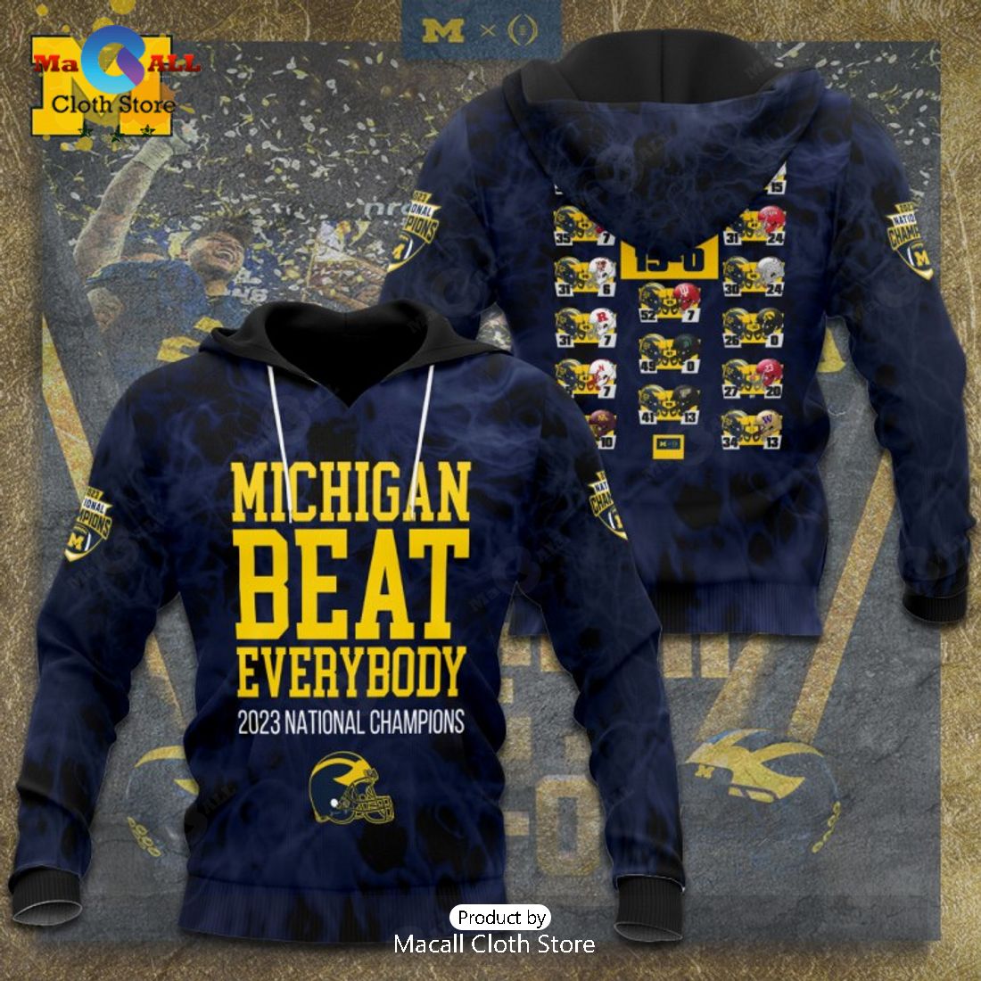 Michigan Wolverines Beat Everybody 2023 Football Blue Apparels Hoodie 3D
