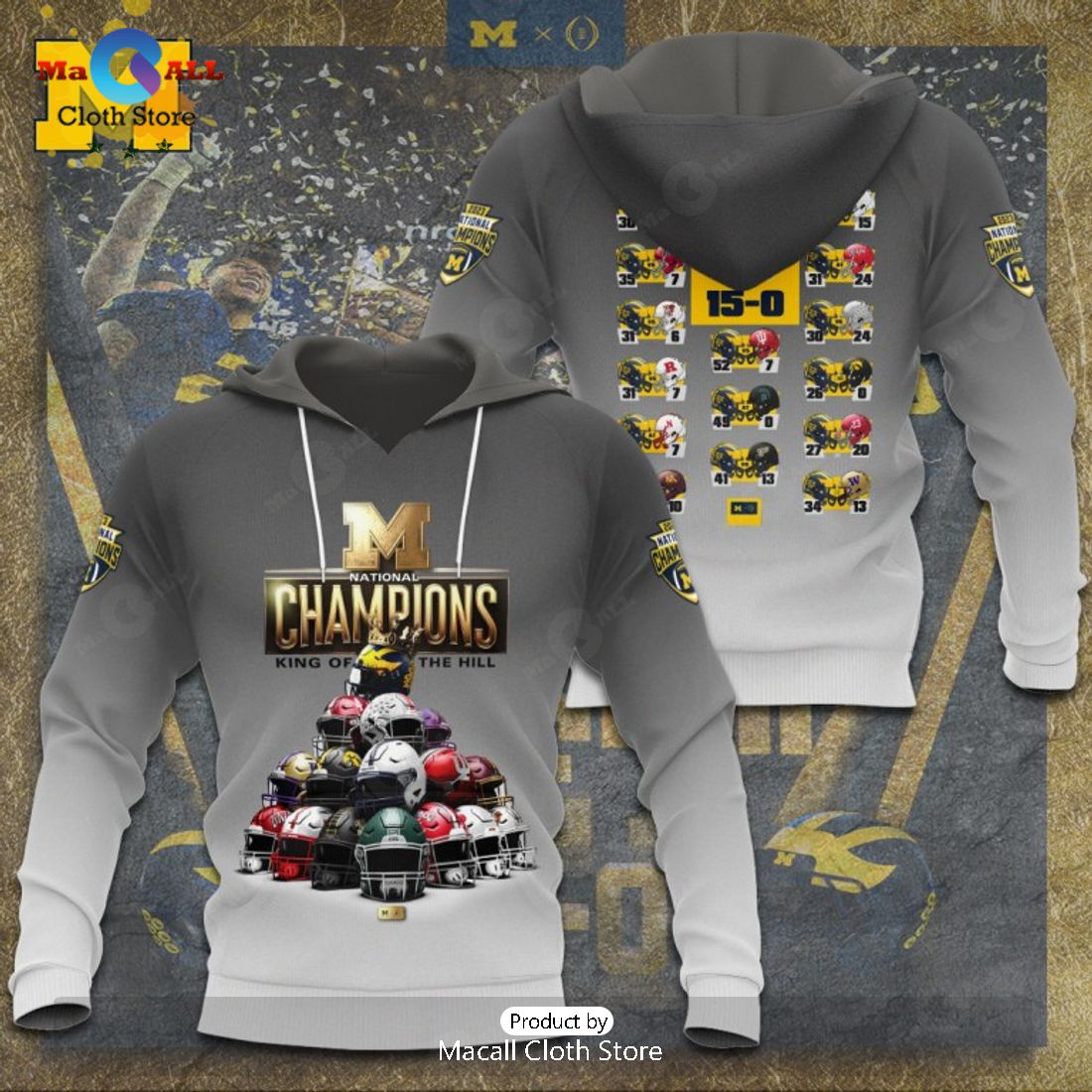 Michigan Wolverines King Of The Hill Champions Grey Apparels Hoodie 3D
