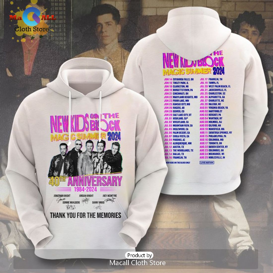 NKOTB New Kids On Magic Summer 1984 2024 Memories Signatures White Hoodie 3D