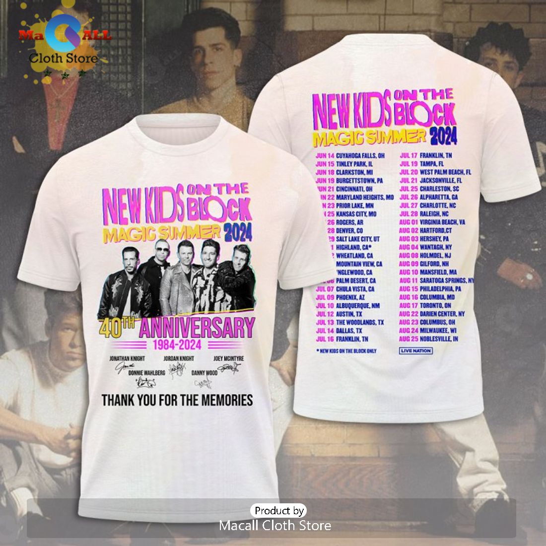 NKOTB New Kids On Magic Summer 1984 2024 Memories Signatures White Hoodie 3D