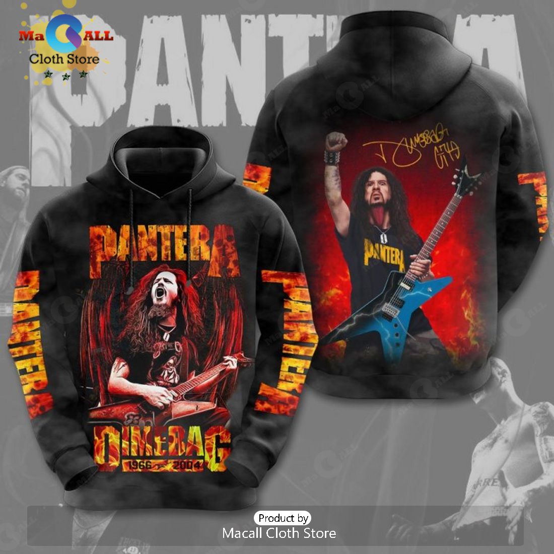 Pantera Dimebag 1966 2004 On Stage Signatures Black Apparels Hoodie 3D