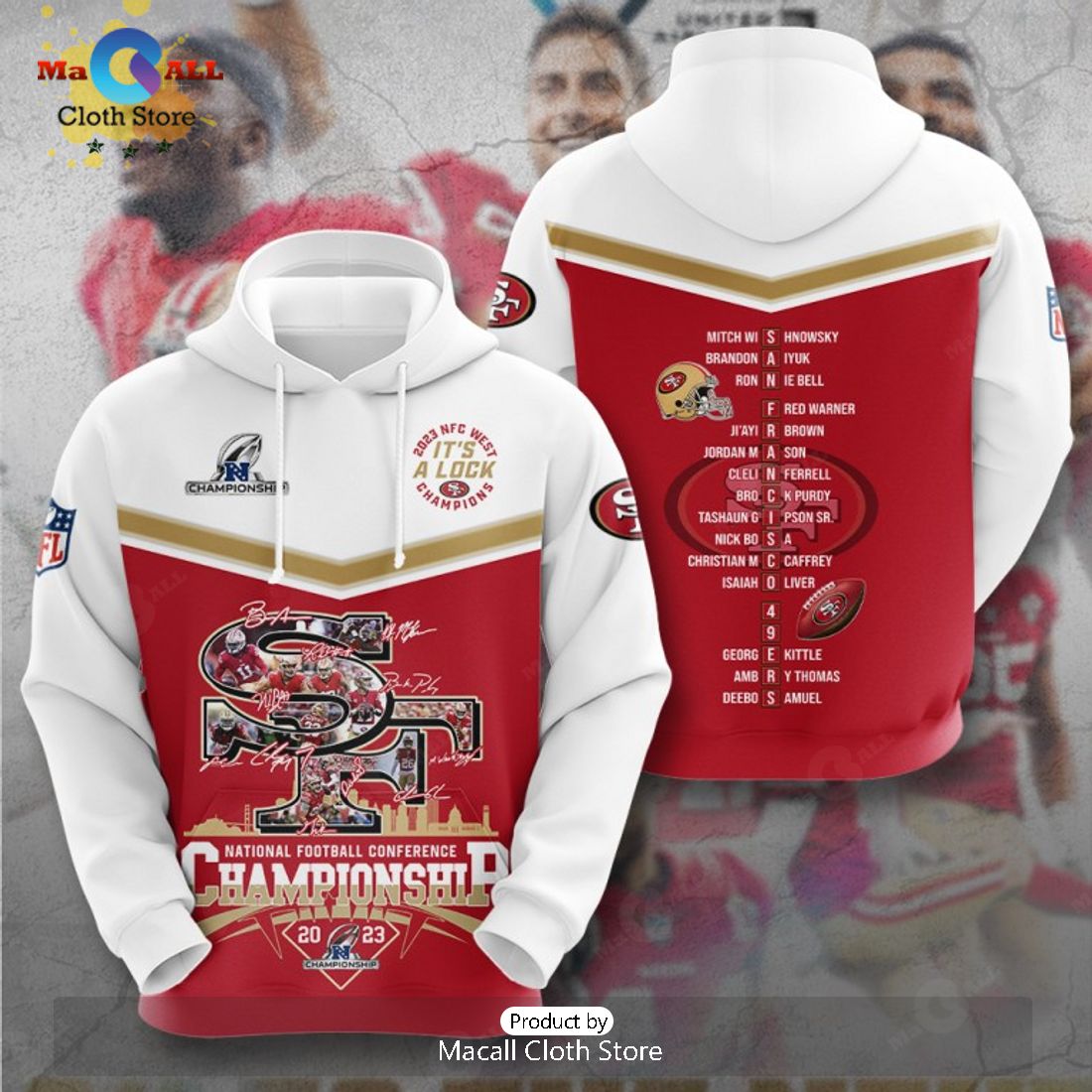 San Francisco 49ers It’s A Lock Football Championship Signatures Apparels Hoodie 3D