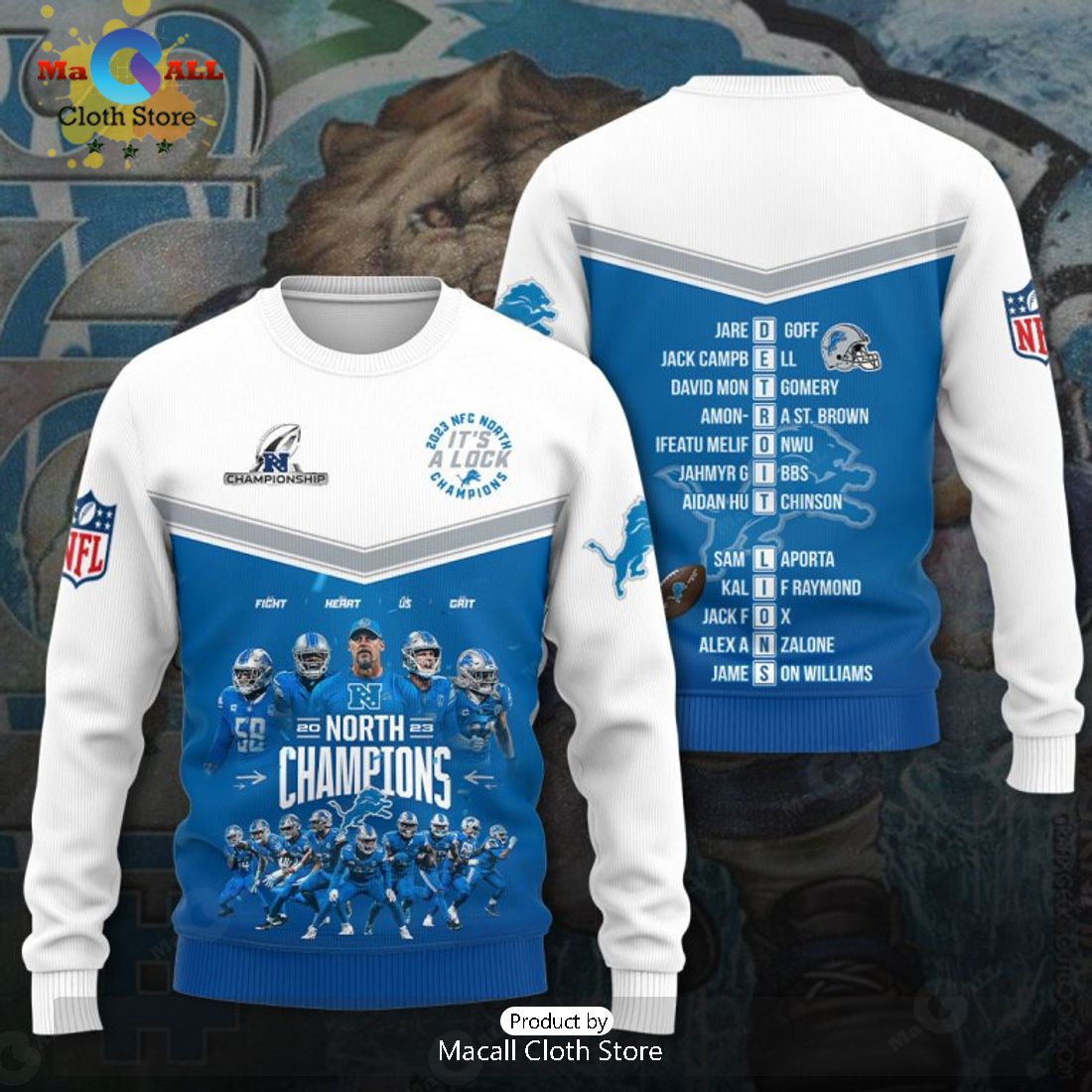 Special Detroit Lions 2023 North Champions Blue Apparels Hoodie 3D
