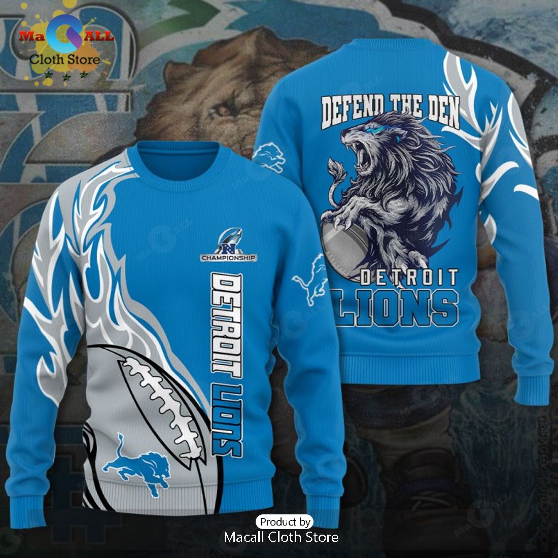 Special Detroit Lions Defend The Den Blue Apparels Hoodie 3D