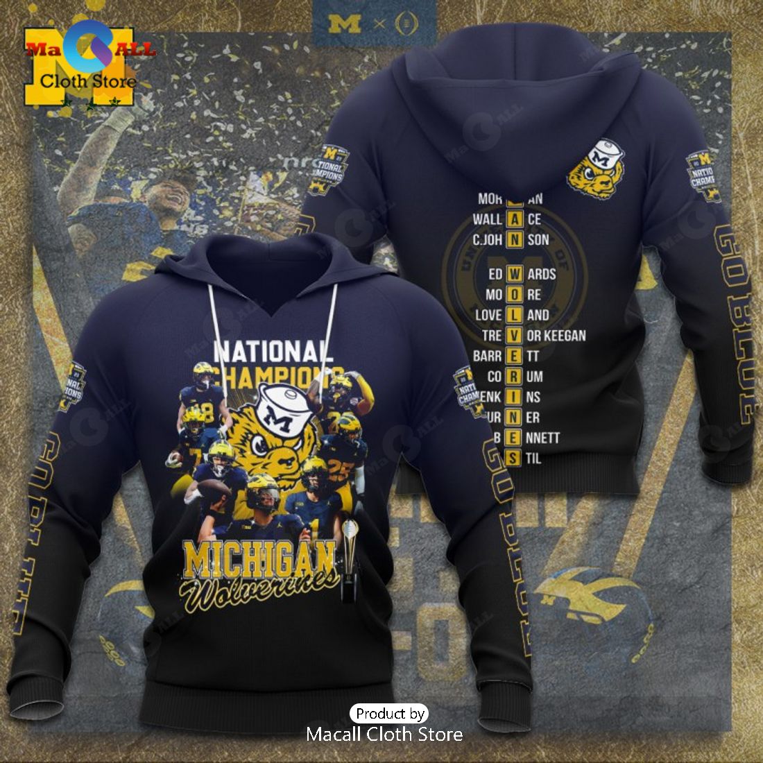 Special Michigan Wolverines National Champions Football Navy Apparels Hoodie 3D