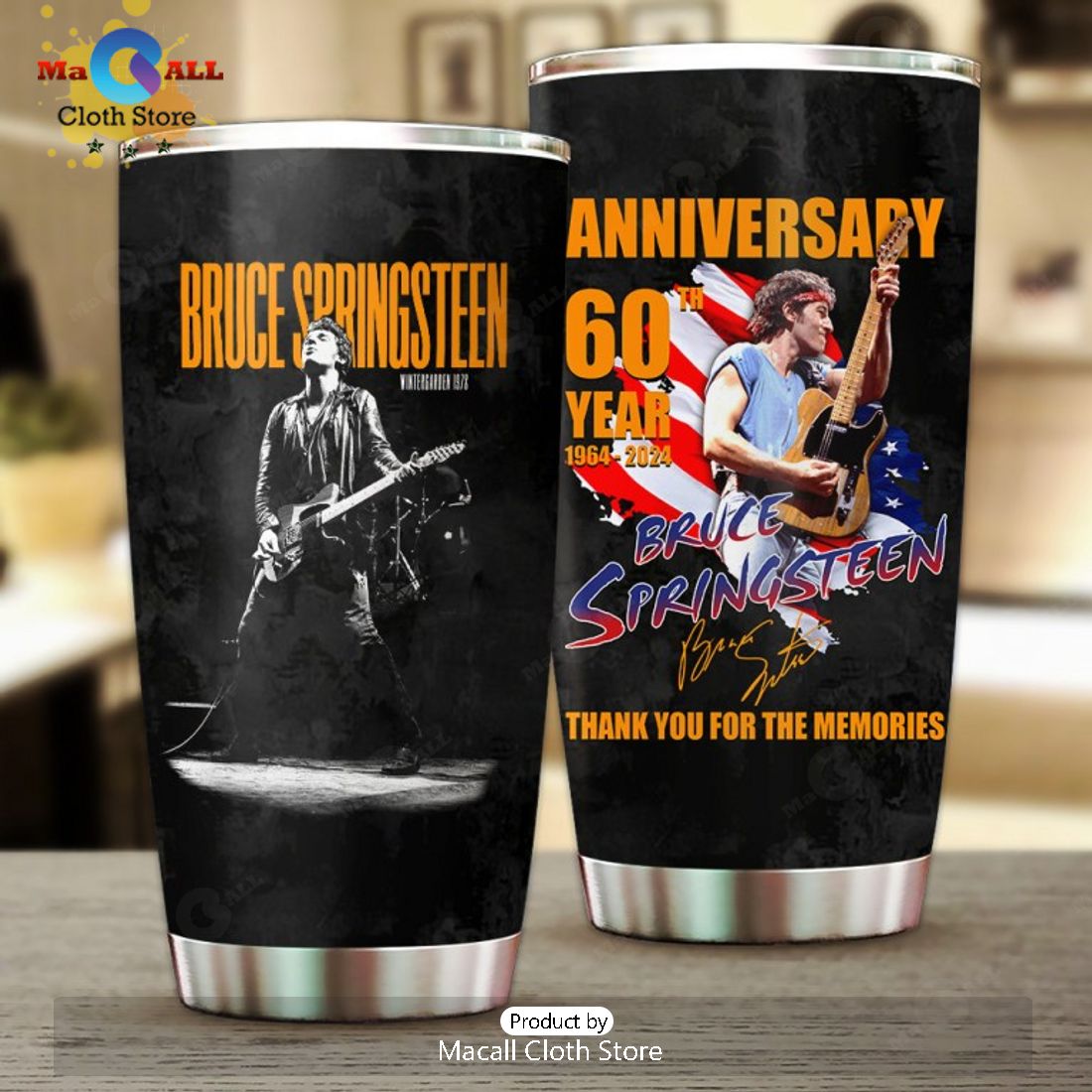 Bruce Springsteen 60 Year 1964 2024 Memories Signatures Black Tumbler Cup