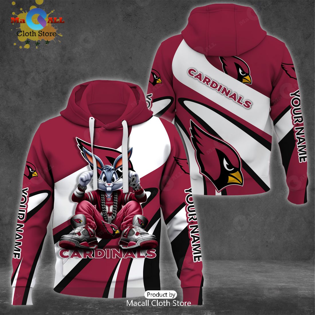 Custom Name Arizona Cardinals Bugs Bunny Sport Clothing 3D Hoodie And Pants