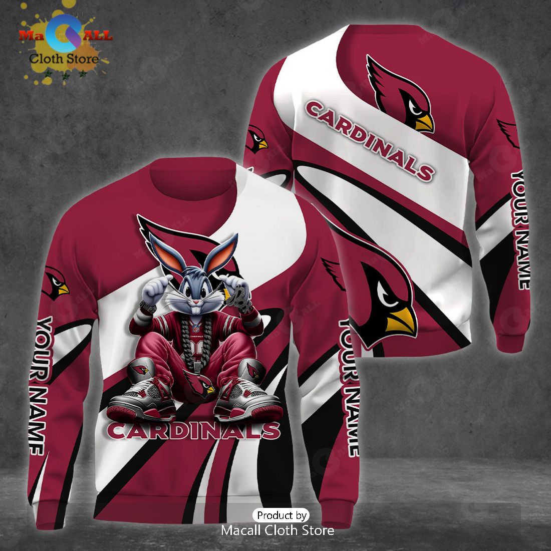 Custom Name Arizona Cardinals Bugs Bunny Sport Clothing 3D Hoodie And Pants