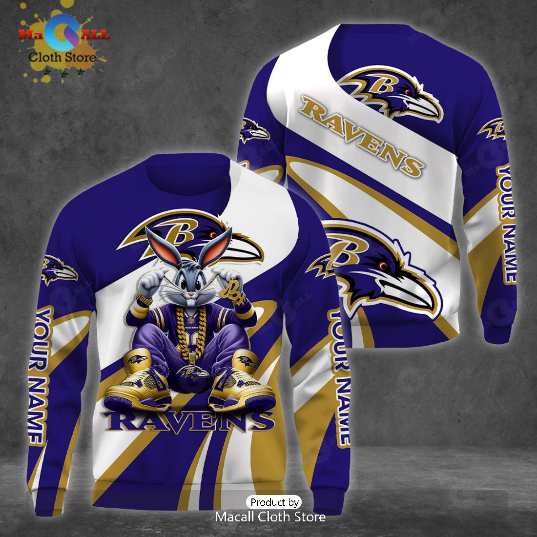 Custom Name Baltimore Ravens Bugs Bunny Sport Clothing 3D Hoodie And Pants