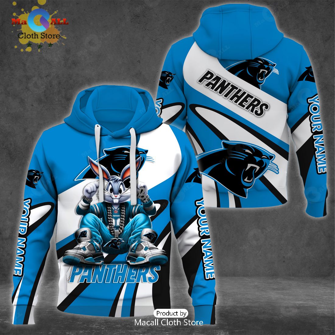 Custom Name Carolina Panthers Bugs Bunny Sport Clothing 3D Hoodie And Pants