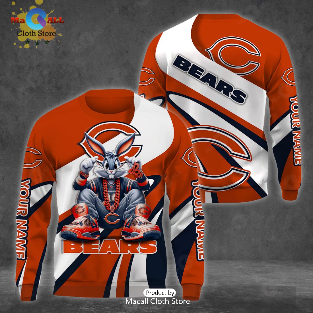 Custom Name Chicago Bears Bugs Bunny Sport Clothing 3D Hoodie And Pants