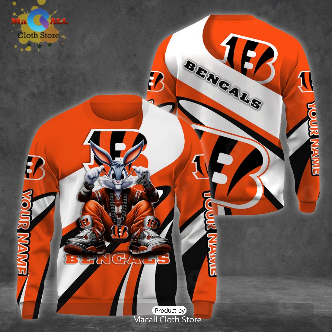 Custom Name Cincinnati Bengals Bugs Bunny Sport Clothing 3D Hoodie And Pants