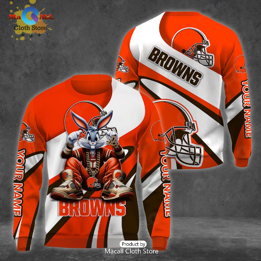 Custom Name Cleveland Browns Bugs Bunny Sport Clothing 3D Hoodie And Pants