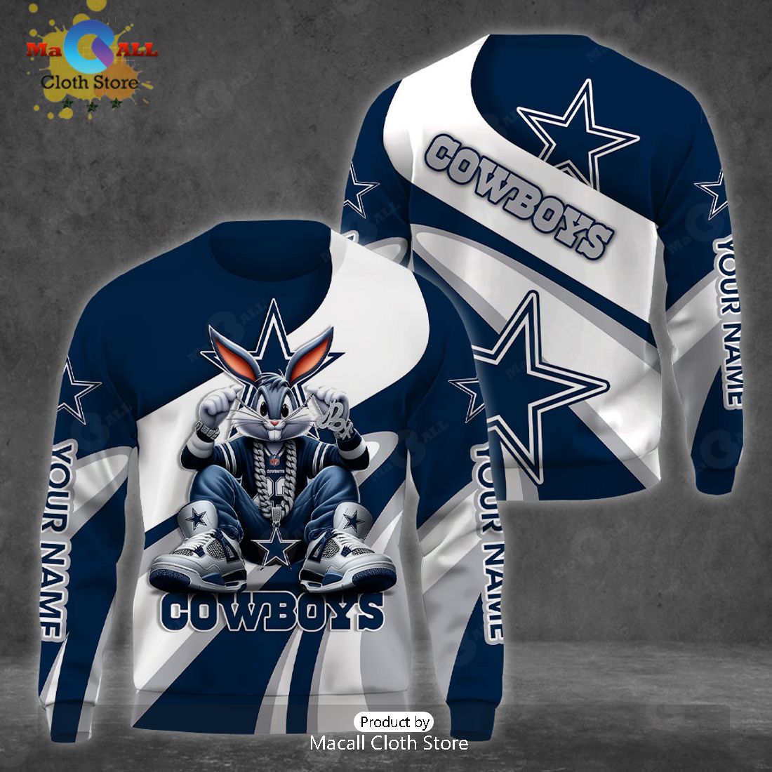 Custom Name Dallas Cowboys Bugs Bunny Sport Clothing 3D Hoodie And Pants