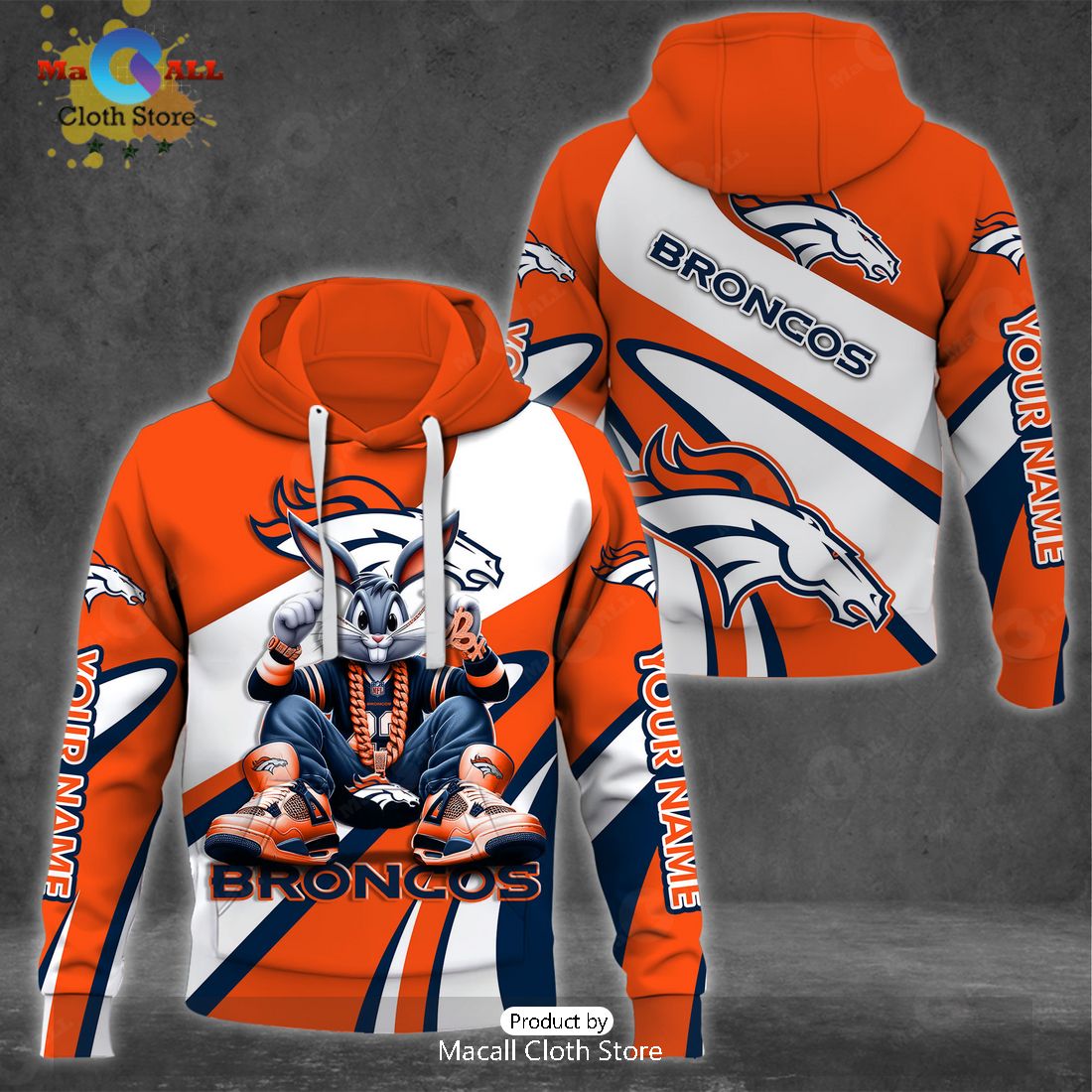 Custom Name Denver Broncos Bugs Bunny Sport Clothing 3D Hoodie And Pants