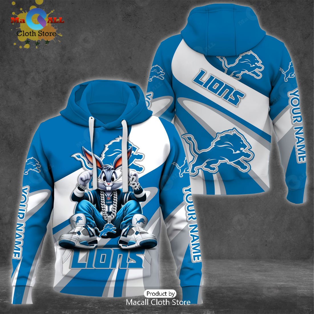 Custom Name Detroit Lions Bugs Bunny Sport Clothing 3D Hoodie And Pants