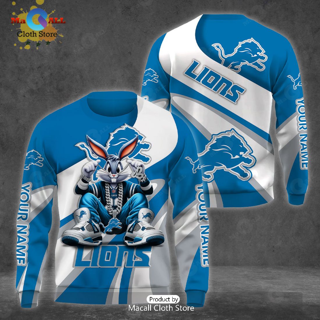 Custom Name Detroit Lions Bugs Bunny Sport Clothing 3D Hoodie And Pants