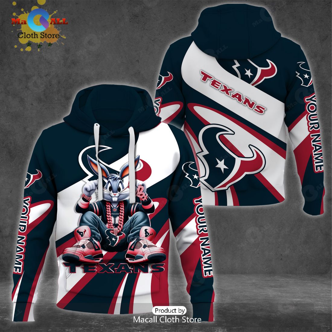 Custom Name Houston Texans Bugs Bunny Sport Clothing 3D Hoodie And Pants