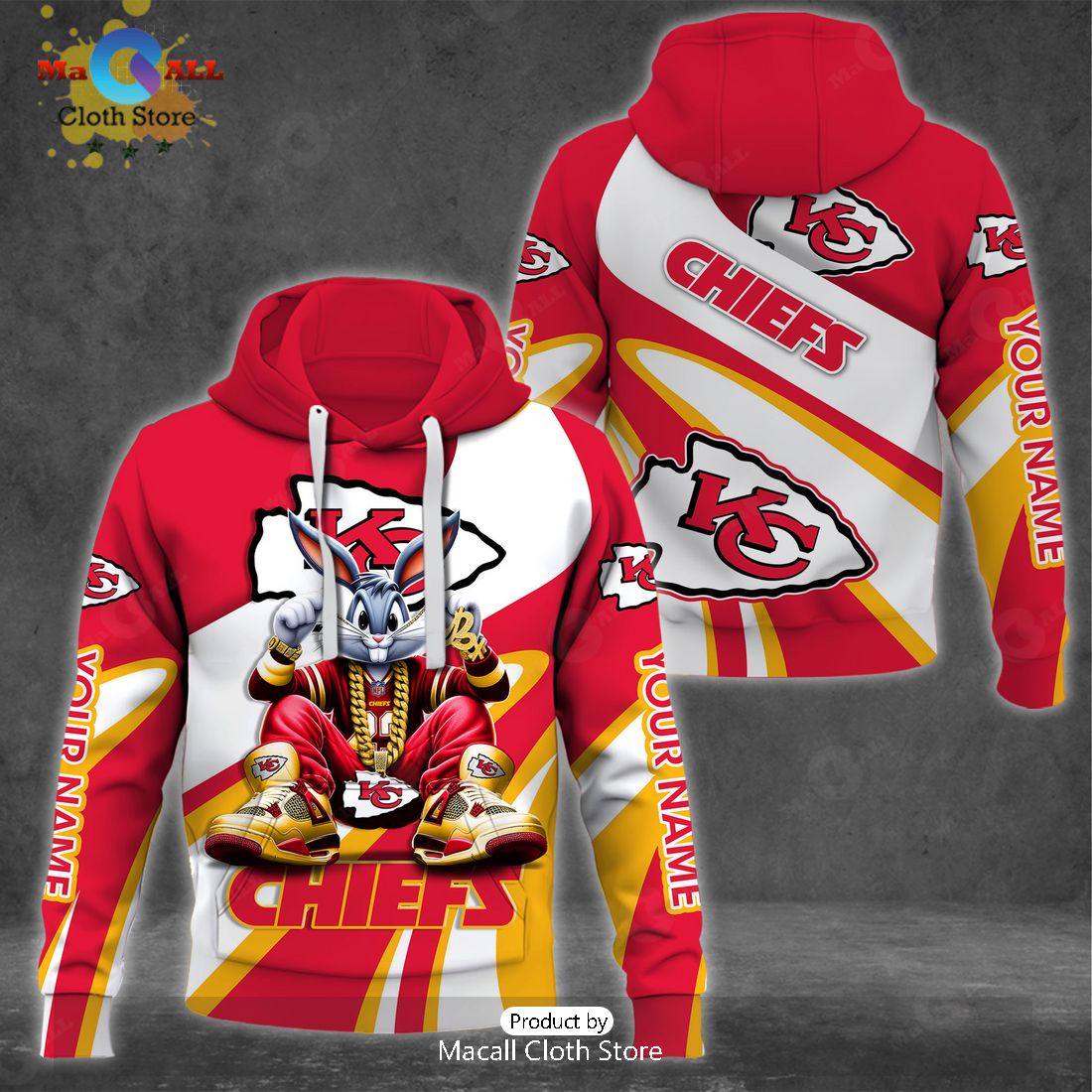 Custom Name Kansas City Chiefs Bugs Bunny Sport Clothing 3D Hoodie And Pants