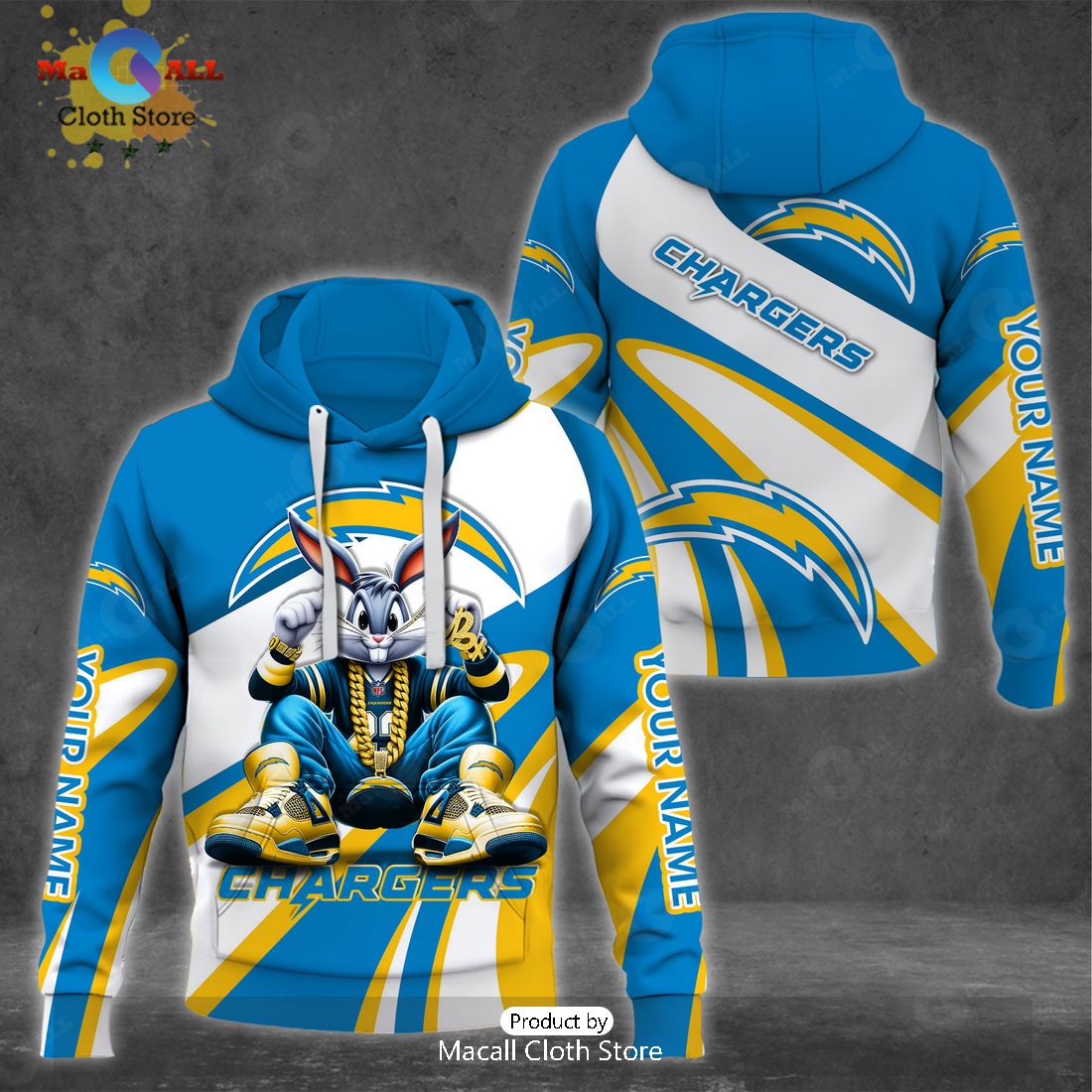 Custom Name Los Angeles Chargers Bugs Bunny Sport Clothing 3D Hoodie And Pants