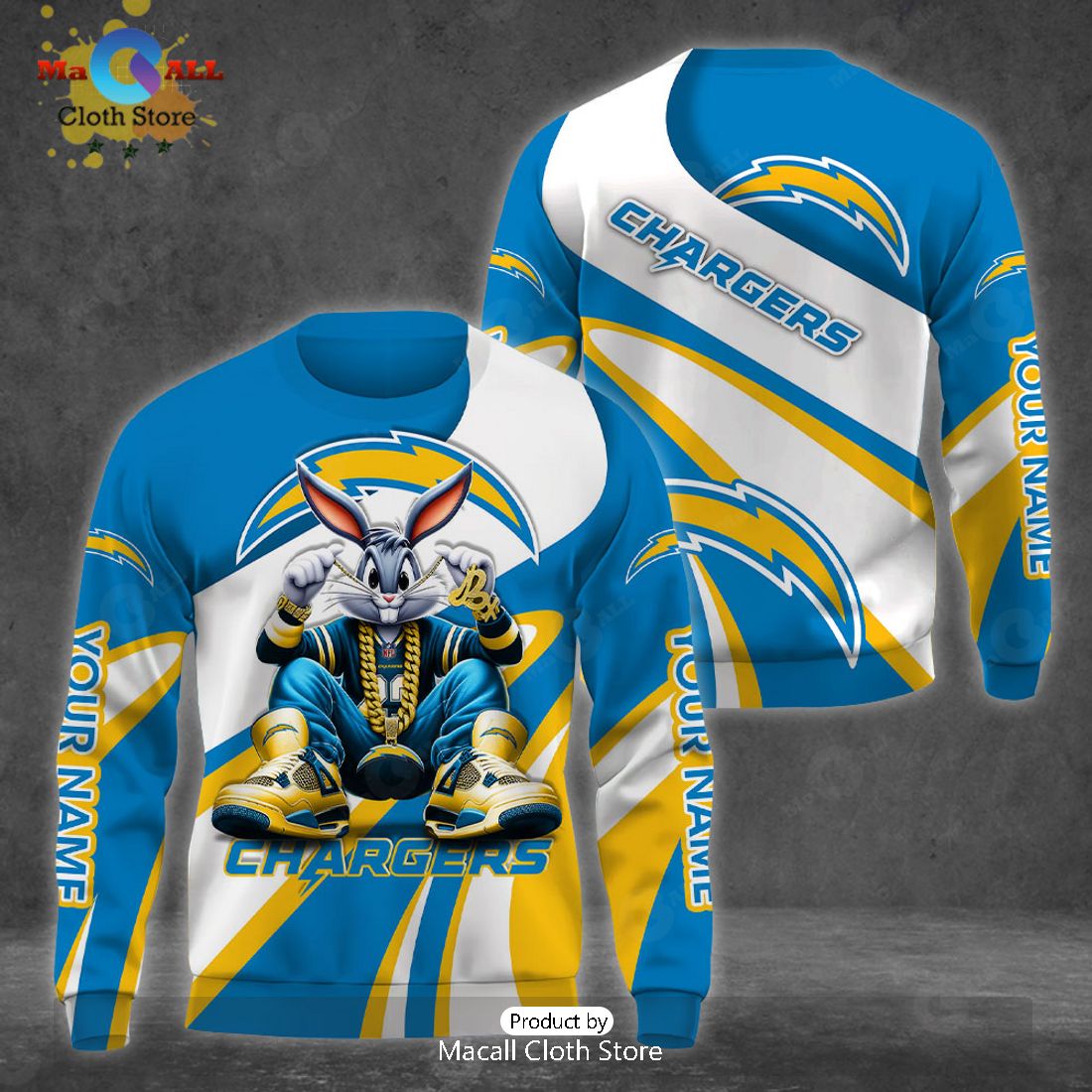 Custom Name Los Angeles Chargers Bugs Bunny Sport Clothing 3D Hoodie And Pants